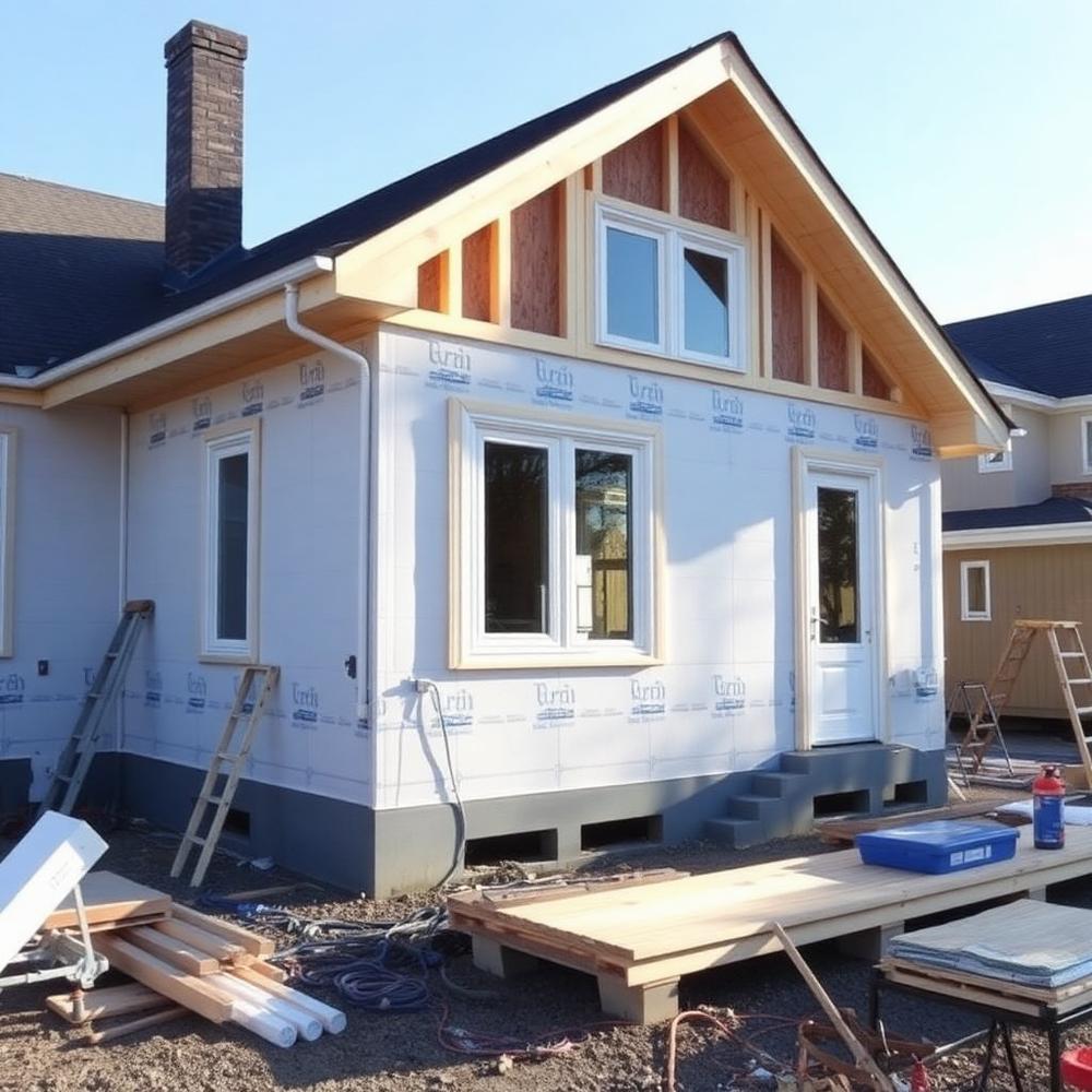 Home addition under construction joined to an existing single-family house