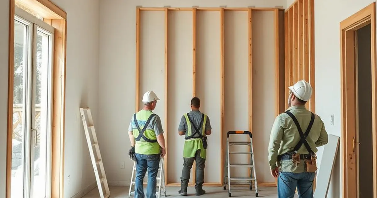 JMF Builders crew working inside an organized home remodeling site